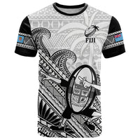 Fiji Tapa Rugby T Shirt Flying Fijian 2023 World Cup With Dabbing Ball LT14 White - Polynesian Pride