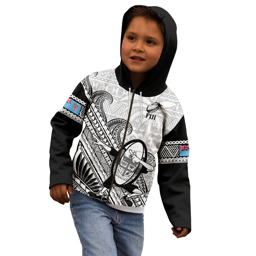 Custom Fiji Tapa Rugby Kid Hoodie Flying Fijian 2023 World Cup With Dabbing Ball LT14 - Polynesian Pride