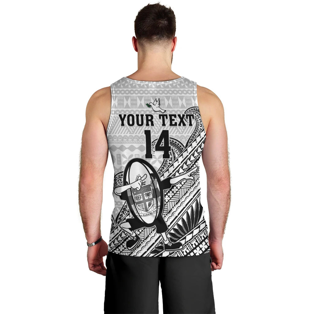 Custom Fiji Tapa Rugby Men Tank Top Flying Fijian 2023 World Cup With Dabbing Ball LT14 - Polynesian Pride