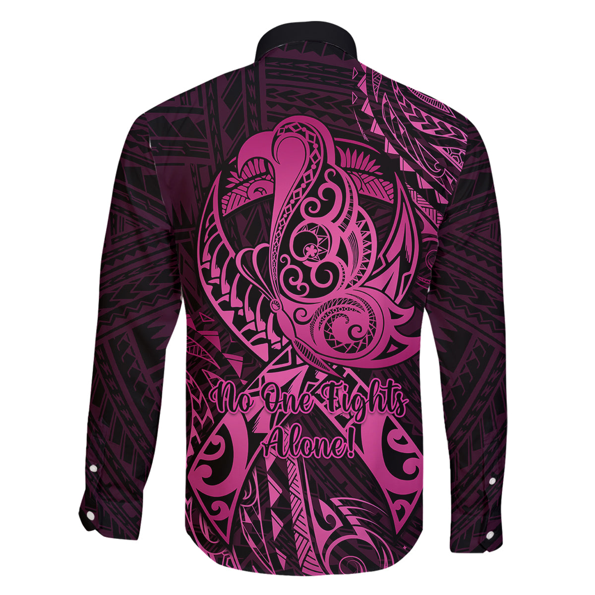 Polynesia Breast Cancer Awareness Family Matching Off Shoulder Maxi Dress and Hawaiian Shirt No One Fights Alone Pink Ribbon With Butterfly LT14 - Polynesian Pride