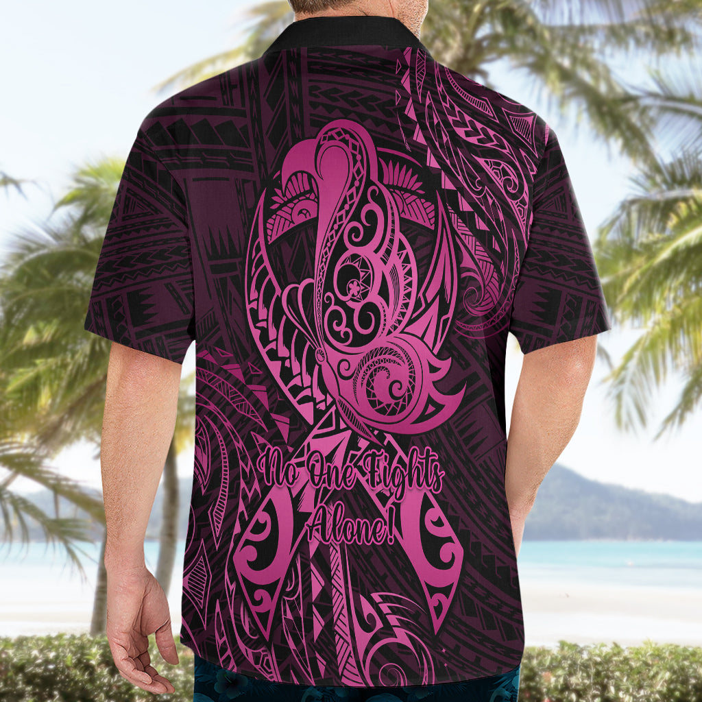 Polynesia Breast Cancer Awareness Hawaiian Shirt No One Fights Alone Pink Ribbon With Butterfly LT14 - Polynesian Pride