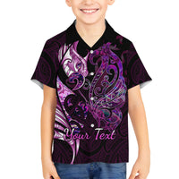 Personalised New Zealand Breast Cancer Family Matching Long Sleeve Bodycon Dress and Hawaiian Shirt Fight Like A Girl Pink Manaia Fern With Paua Shell LT14 Son's Shirt Pink - Polynesian Pride