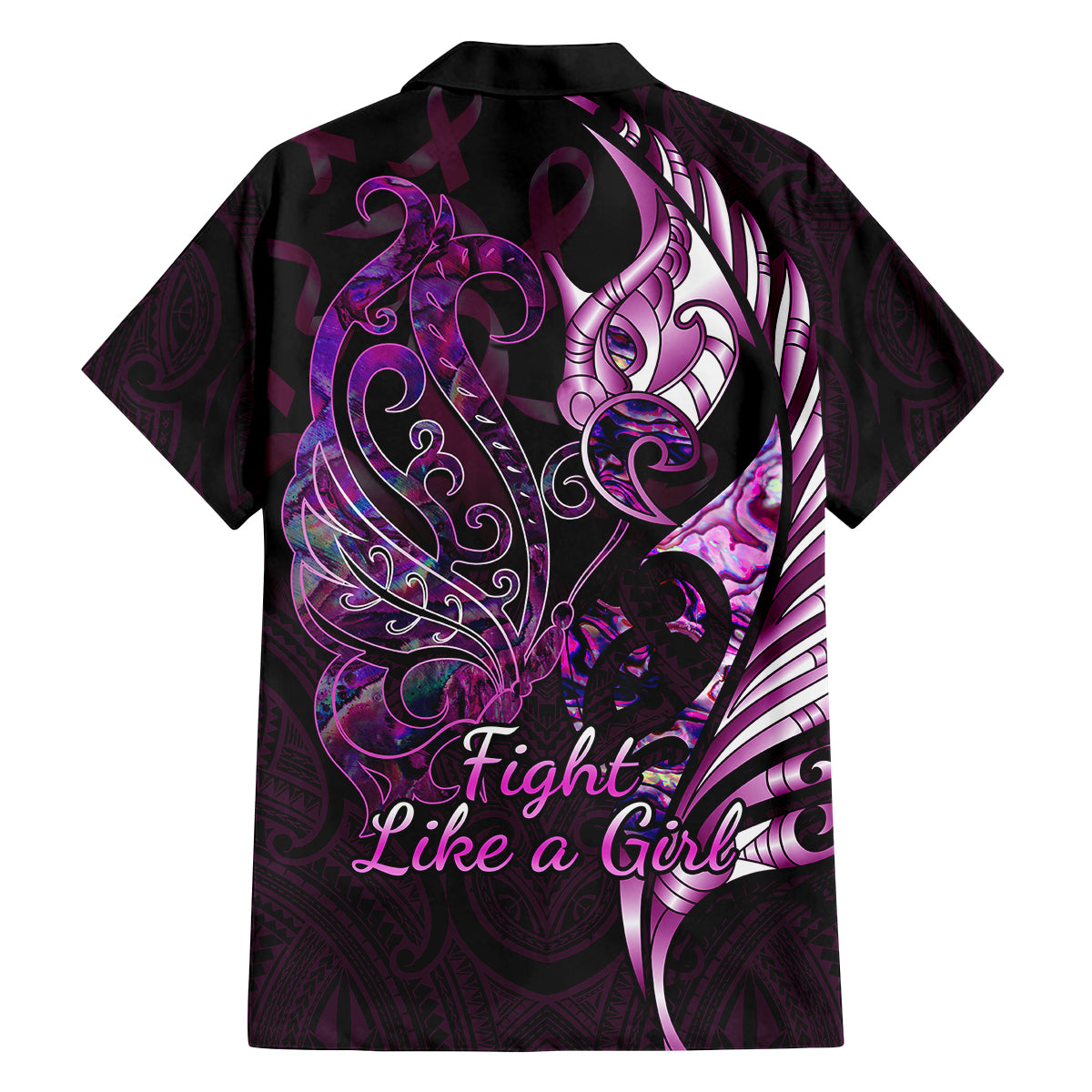 Personalised New Zealand Breast Cancer Family Matching Summer Maxi Dress and Hawaiian Shirt Fight Like A Girl Pink Manaia Fern With Paua Shell LT14 - Polynesian Pride
