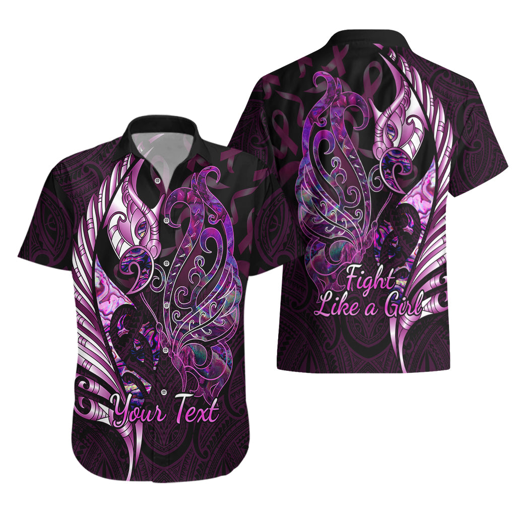 Personalised New Zealand Breast Cancer Hawaiian Shirt Fight Like A Girl Pink Manaia Fern With Paua Shell LT14 - Polynesian Pride