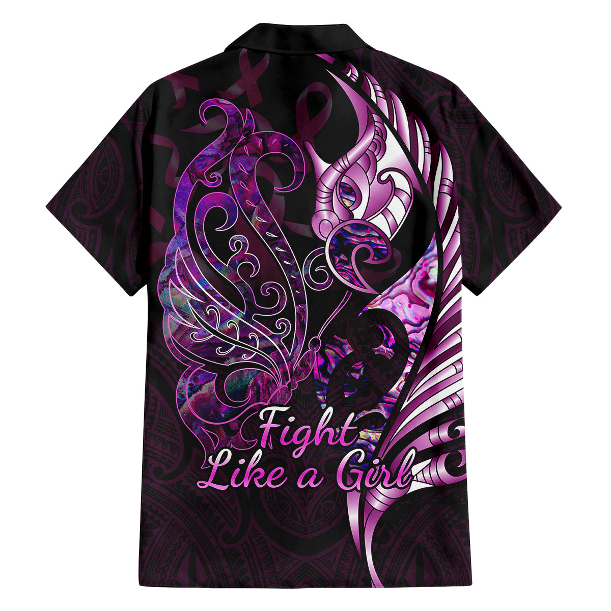 Personalised New Zealand Breast Cancer Kid Hawaiian Shirt Fight Like A Girl Pink Manaia Fern With Paua Shell LT14 - Polynesian Pride