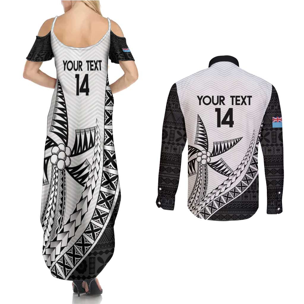 Custom Fiji Rugby Couples Matching Summer Maxi Dress and Long Sleeve Button Shirt Go Champions Fijian Tapa Cloth
