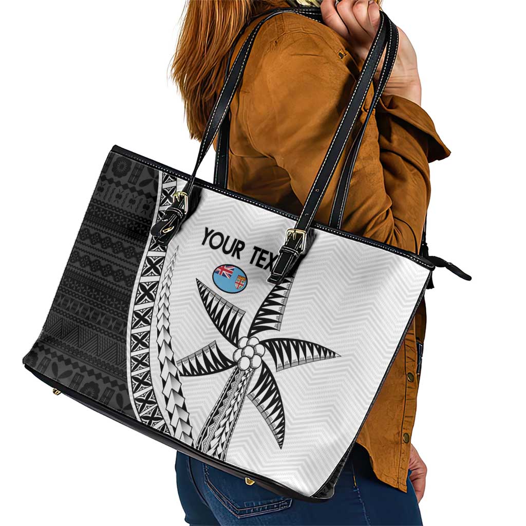 Custom Fiji Rugby Leather Tote Bag Go Champions Fijian Tapa Cloth