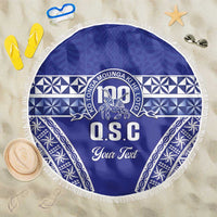 Personalised Queen Salote College Beach Blanket Kolisi Fefine 100th Anniversary Kupesi Blue - Polynesian Pride