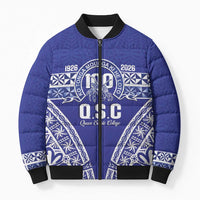 Personalised Queen Salote College Bomber Puffer Jacket Kolisi Fefine 100th Anniversary Kupesi Blue - Polynesian Pride