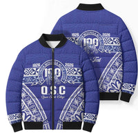 Personalised Queen Salote College Bomber Puffer Jacket Kolisi Fefine 100th Anniversary Kupesi Blue - Polynesian Pride
