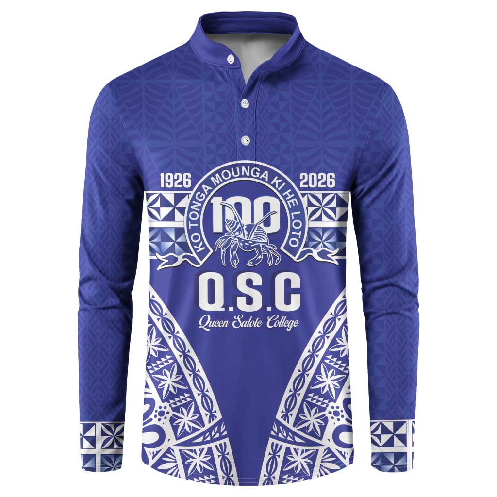 Personalised Queen Salote College Button Sweatshirt Kolisi Fefine 100th Anniversary Kupesi Blue - Polynesian Pride