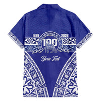 Personalised Queen Salote College Family Matching Long Sleeve Bodycon Dress and Hawaiian Shirt Kolisi Fefine 100th Anniversary Kupesi Blue - Polynesian Pride