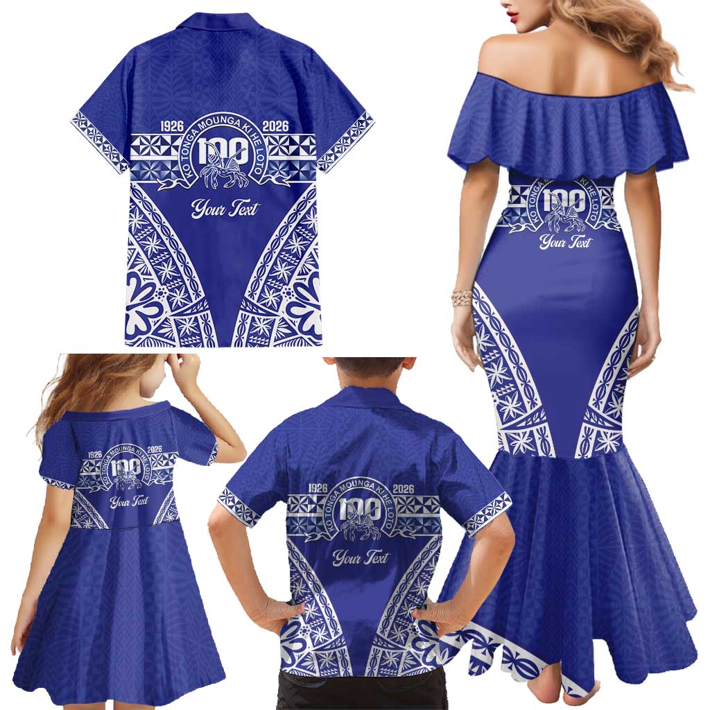 Personalised Queen Salote College Family Matching Mermaid Dress and Hawaiian Shirt Kolisi Fefine 100th Anniversary Kupesi Blue - Polynesian Pride