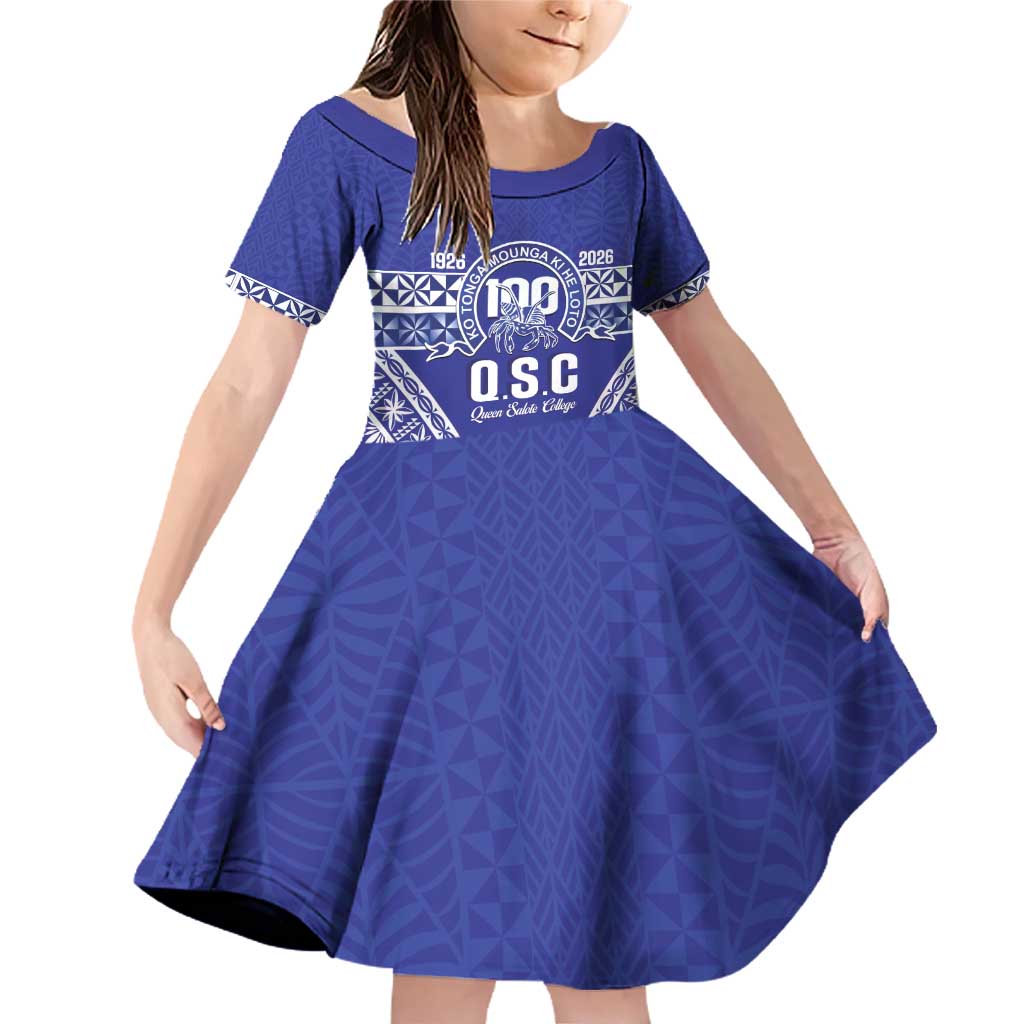 Personalised Queen Salote College Family Matching Off Shoulder Short Dress and Hawaiian Shirt Kolisi Fefine 100th Anniversary Kupesi Blue - Polynesian Pride
