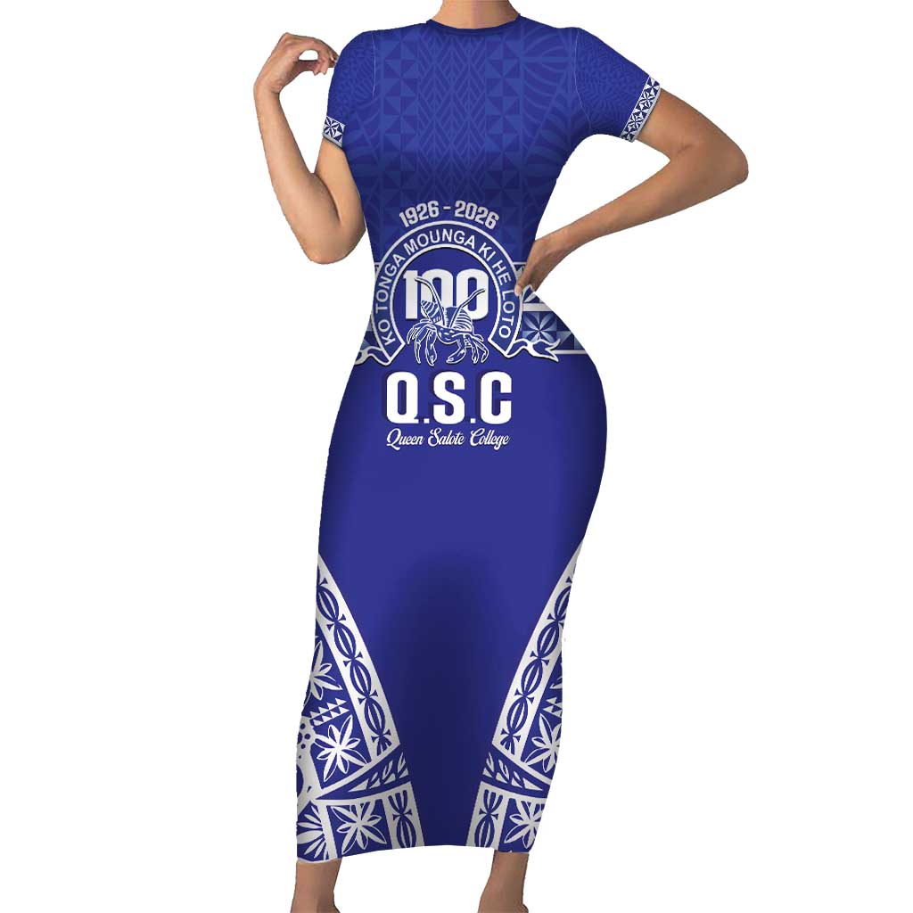 Personalised Queen Salote College Family Matching Short Sleeve Bodycon Dress and Hawaiian Shirt Kolisi Fefine 100th Anniversary Kupesi Blue - Polynesian Pride
