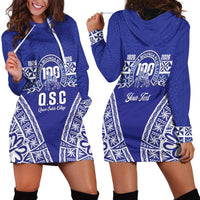 Personalised Queen Salote College Hoodie Dress Kolisi Fefine 100th Anniversary Kupesi Blue - Polynesian Pride
