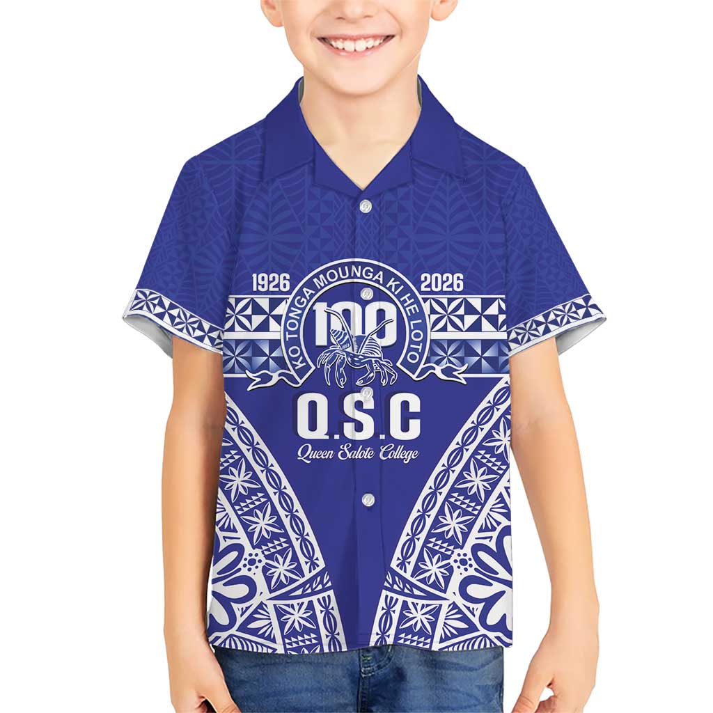 Personalised Queen Salote College Kid Hawaiian Shirt Kolisi Fefine 100th Anniversary Kupesi Blue - Polynesian Pride