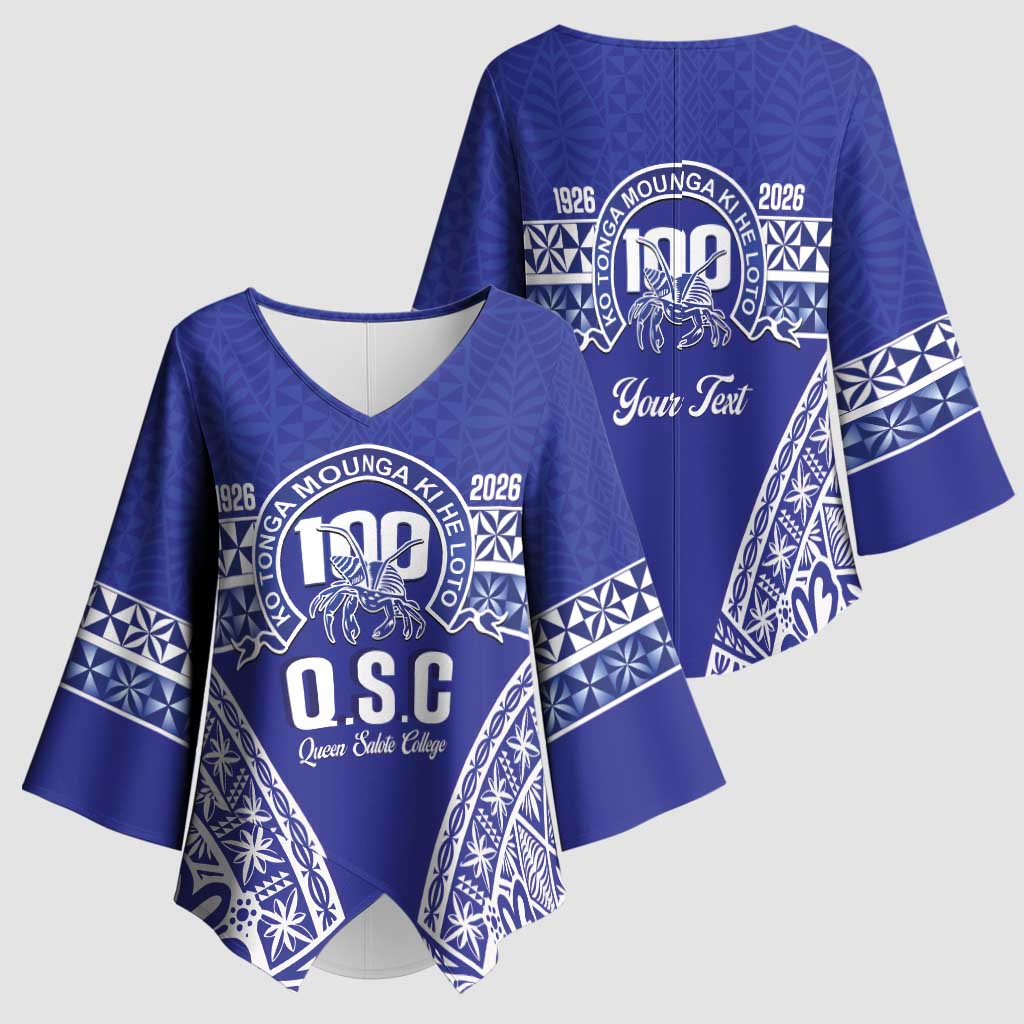 Personalised Queen Salote College Kimono Sleeve Blouse Kolisi Fefine 100th Anniversary Kupesi Blue - Polynesian Pride