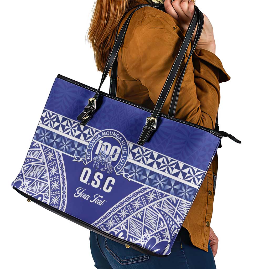 Personalised Queen Salote College Leather Tote Bag Kolisi Fefine 100th Anniversary Kupesi Blue - Polynesian Pride