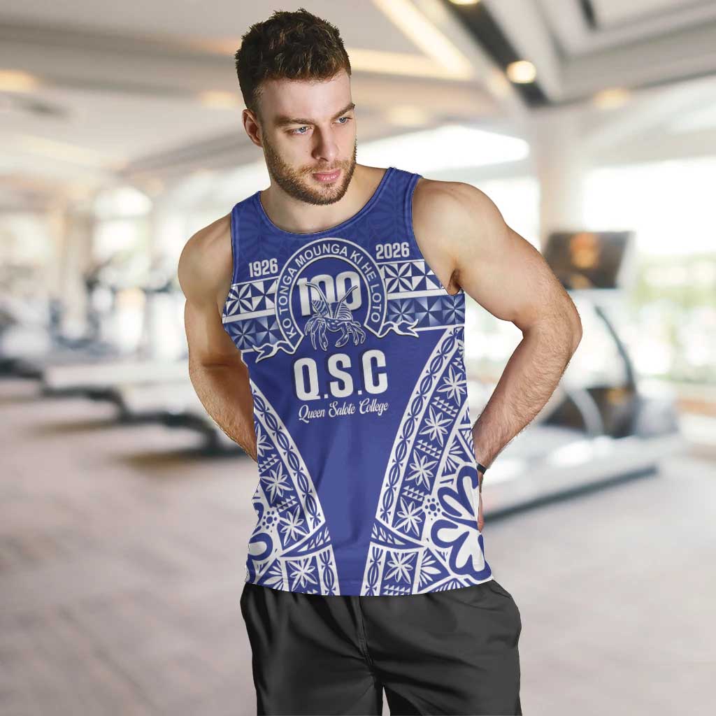 Personalised Queen Salote College Men Tank Top Kolisi Fefine 100th Anniversary Kupesi Blue - Polynesian Pride