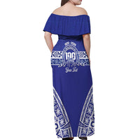 Personalised Queen Salote College Off Shoulder Maxi Dress Kolisi Fefine 100th Anniversary Kupesi Blue - Polynesian Pride