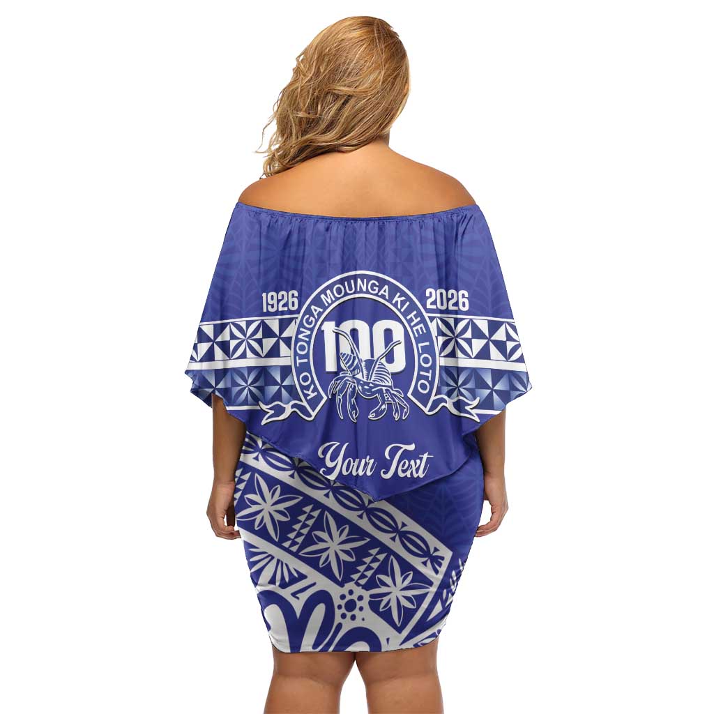 Personalised Queen Salote College Off Shoulder Short Dress Kolisi Fefine 100th Anniversary Kupesi Blue - Polynesian Pride