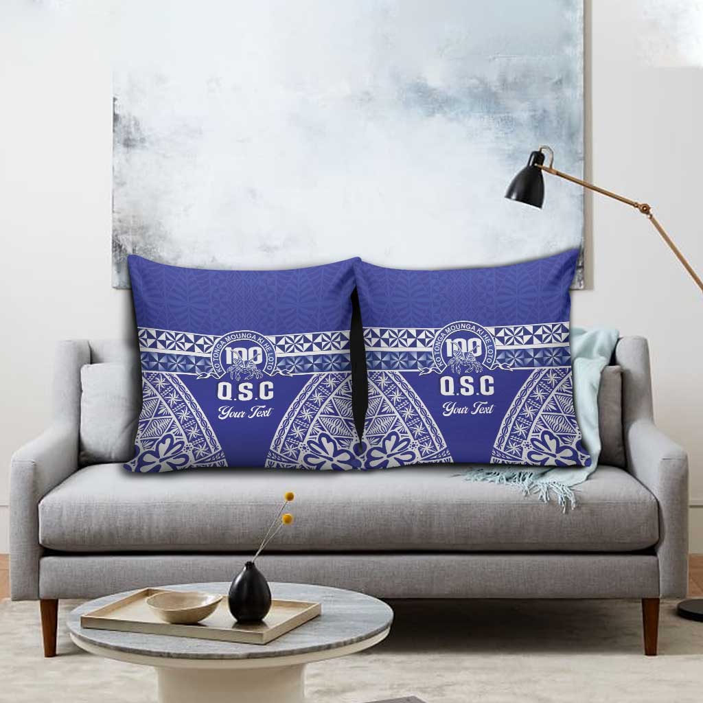 Personalised Queen Salote College Pillow Cover Kolisi Fefine 100th Anniversary Kupesi Blue - Polynesian Pride