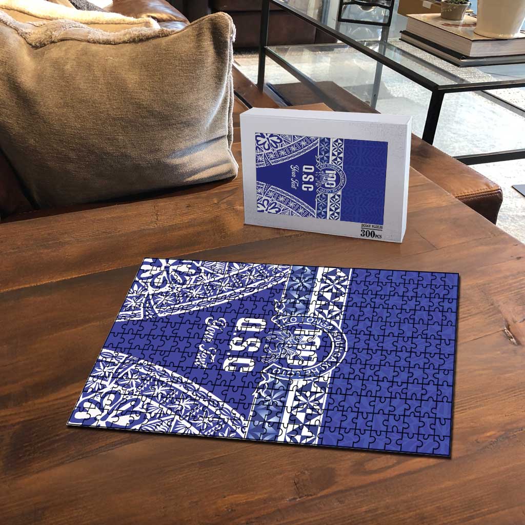 Personalised Queen Salote College Puzzle Kolisi Fefine 100th Anniversary Kupesi Blue - Polynesian Pride