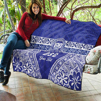 Personalised Queen Salote College Quilt Kolisi Fefine 100th Anniversary Kupesi Blue - Polynesian Pride