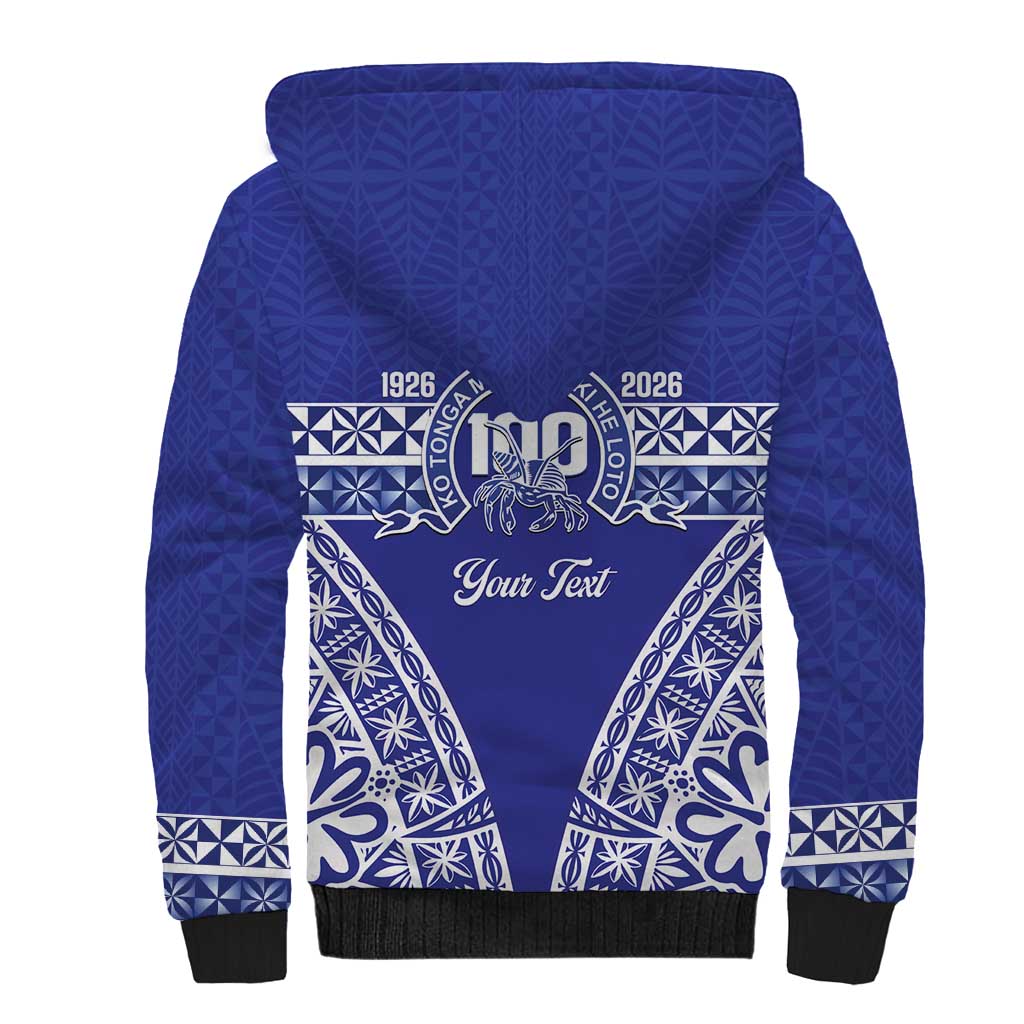 Personalised Queen Salote College Sherpa Hoodie Kolisi Fefine 100th Anniversary Kupesi Blue - Polynesian Pride