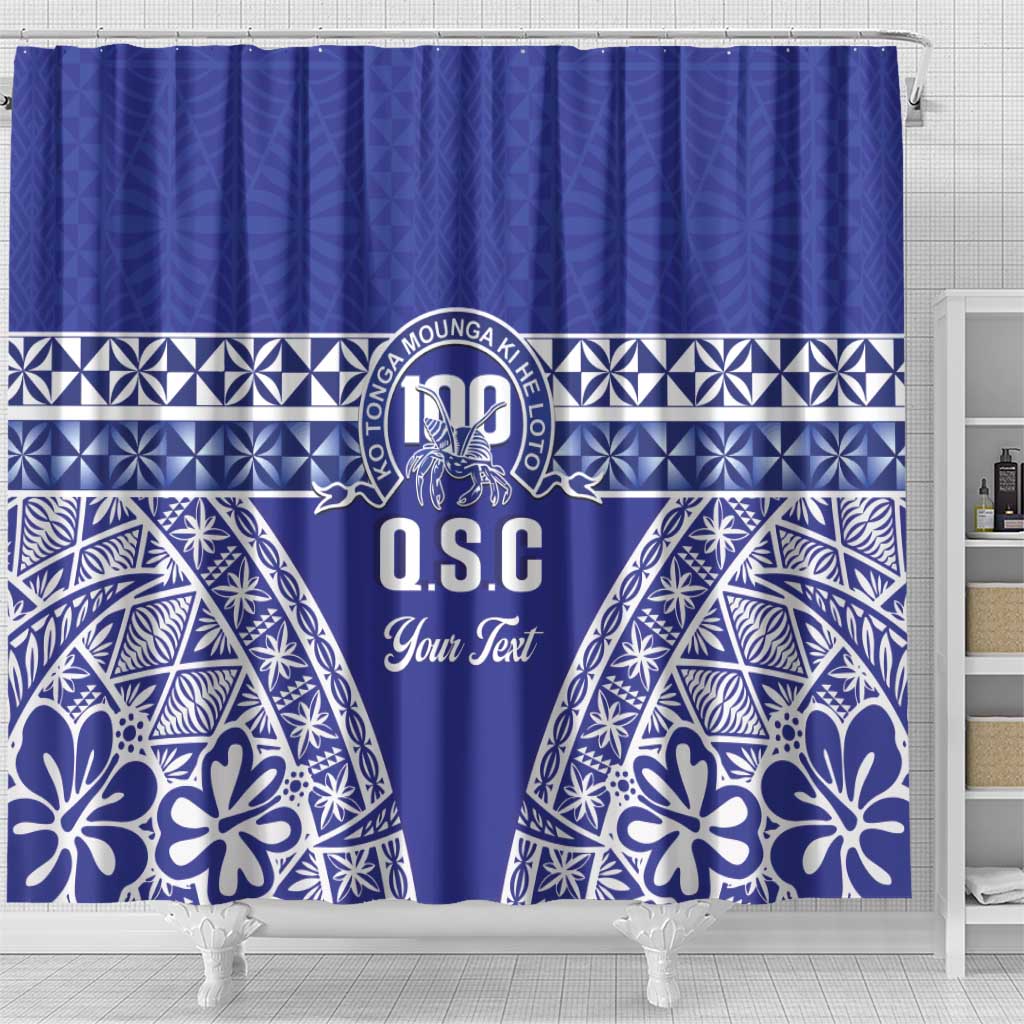 Personalised Queen Salote College Shower Curtain Kolisi Fefine 100th Anniversary Kupesi Blue - Polynesian Pride