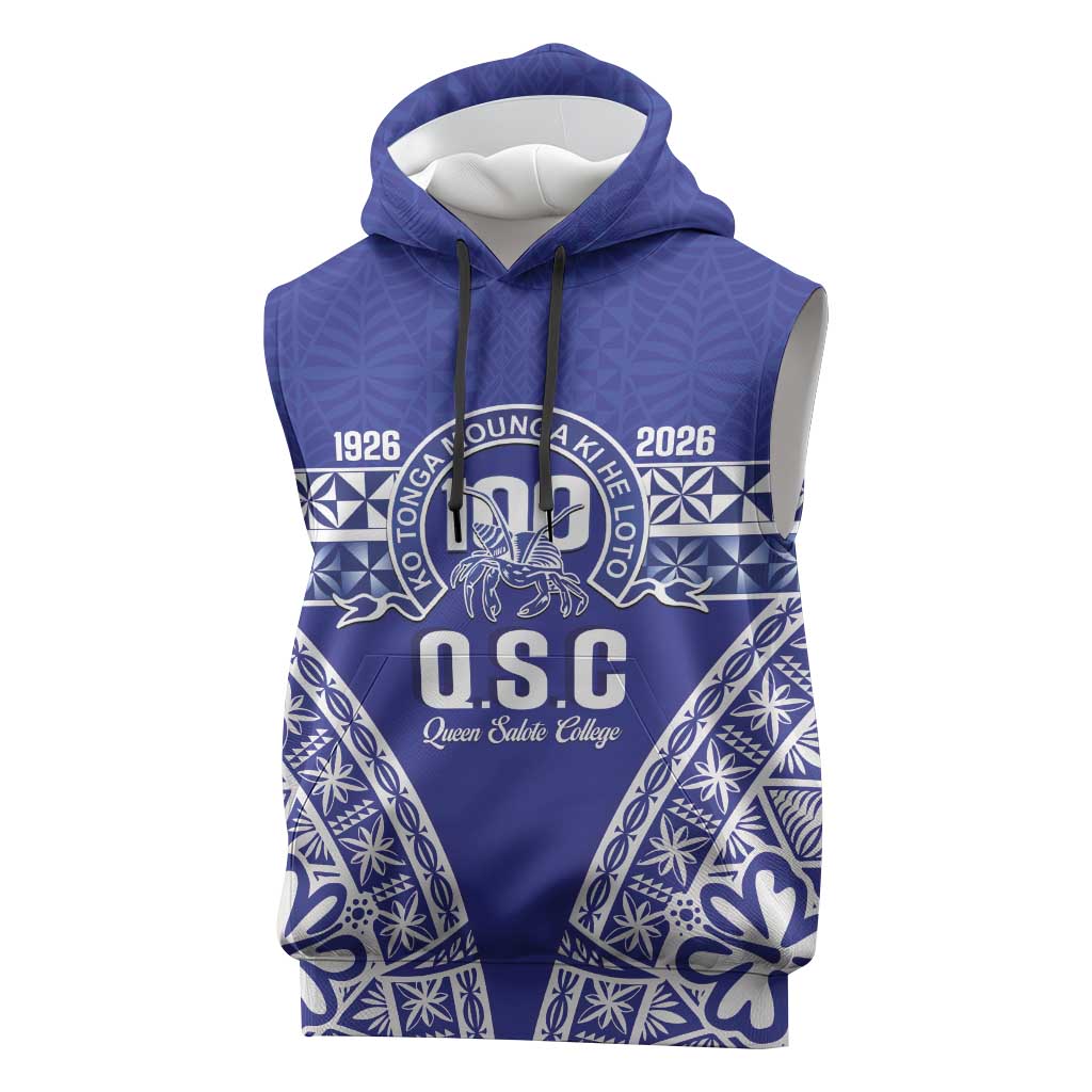Personalised Queen Salote College Sleeveless Hoodie Kolisi Fefine 100th Anniversary Kupesi Blue - Polynesian Pride