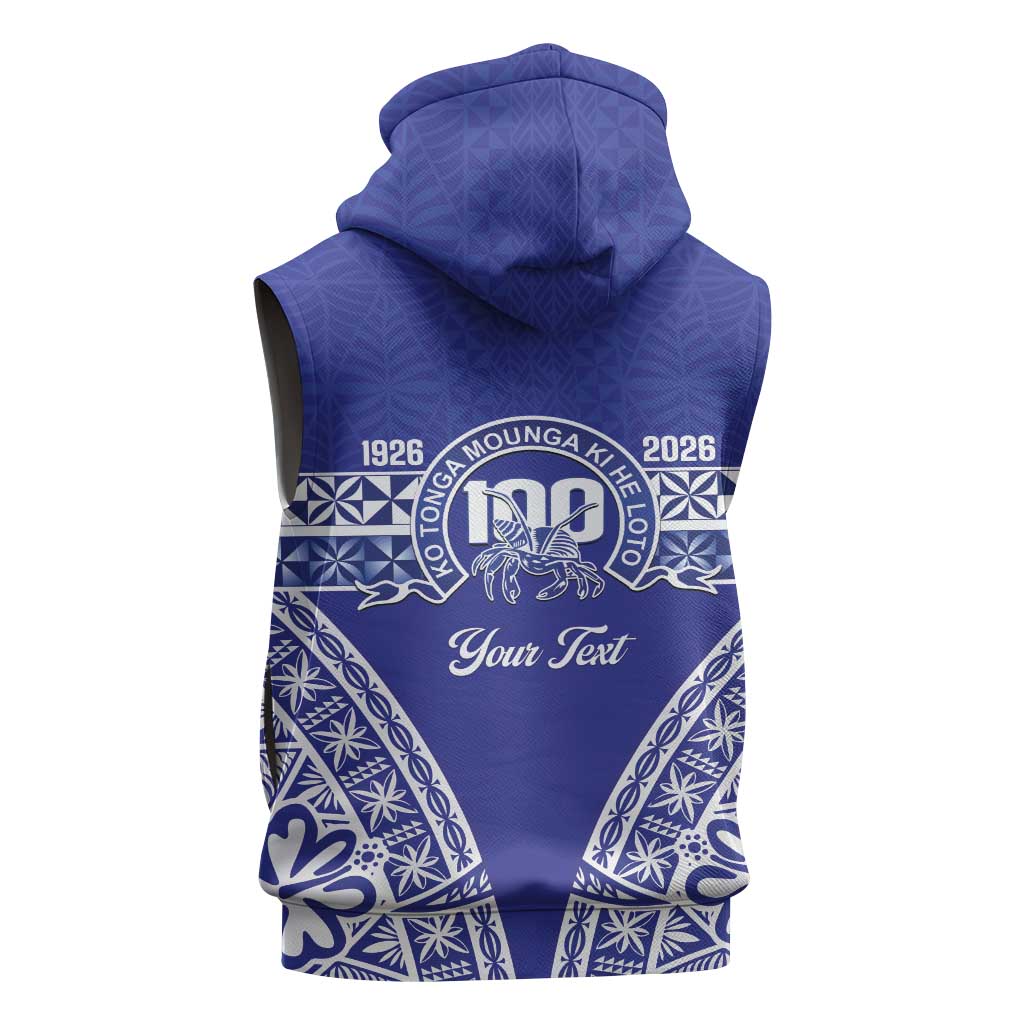 Personalised Queen Salote College Sleeveless Hoodie Kolisi Fefine 100th Anniversary Kupesi Blue - Polynesian Pride