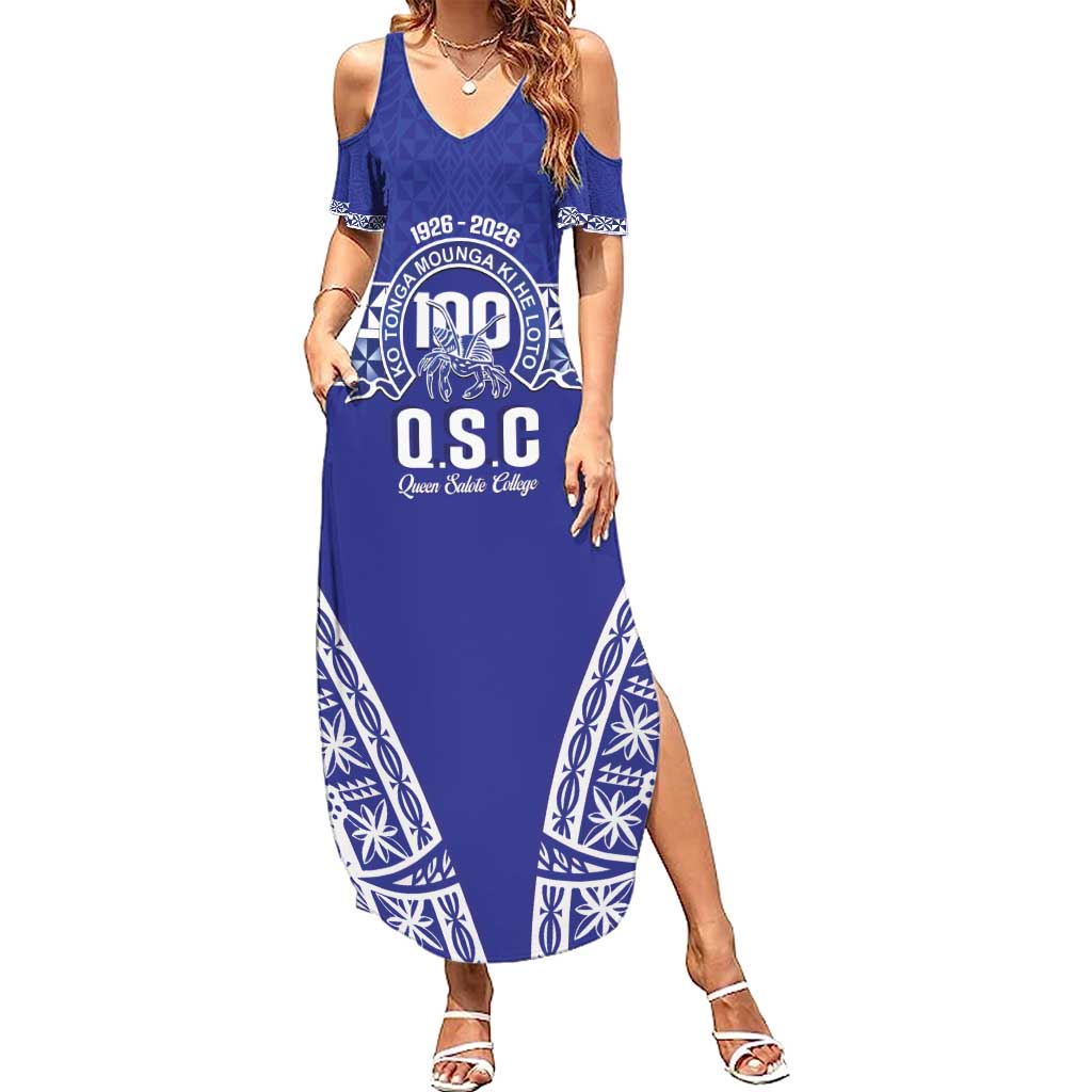 Personalised Queen Salote College Summer Maxi Dress Kolisi Fefine 100th Anniversary Kupesi Blue - Polynesian Pride