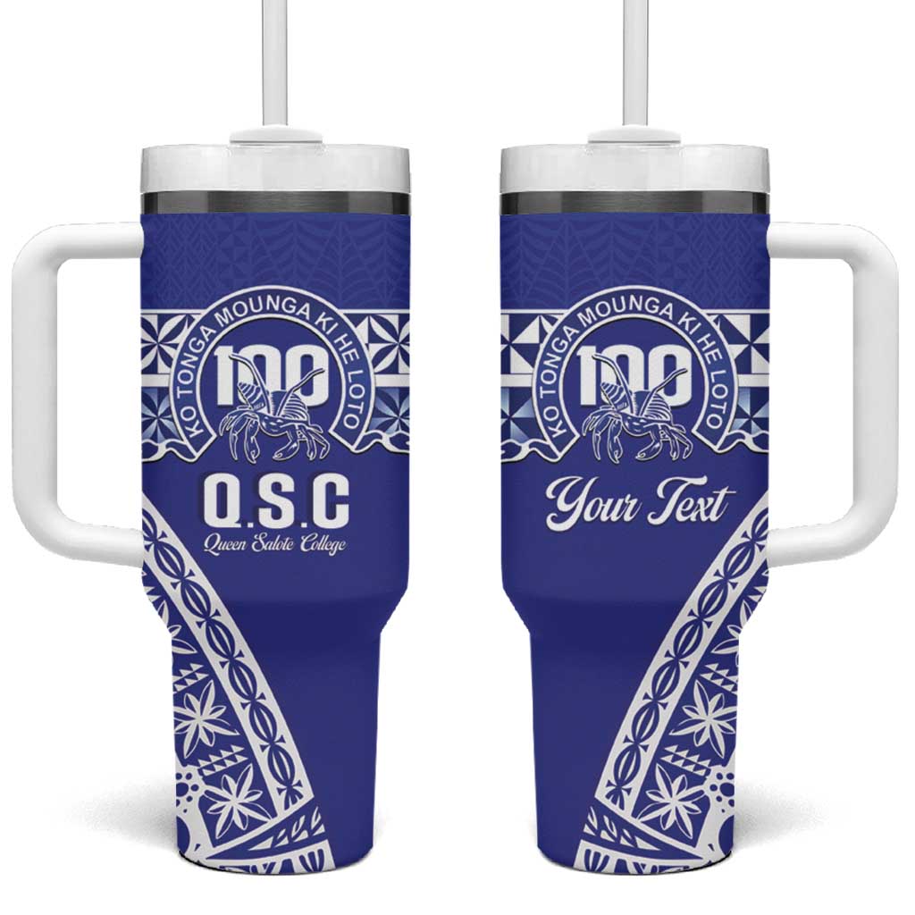 Personalised Queen Salote College Tumbler With Handle Kolisi Fefine 100th Anniversary Kupesi Blue - Polynesian Pride