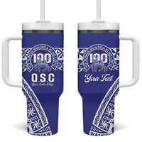 Personalised Queen Salote College Tumbler With Handle Kolisi Fefine 100th Anniversary Kupesi Blue - Polynesian Pride