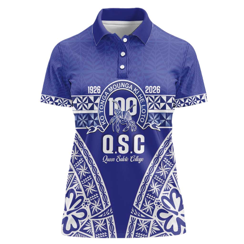 Personalised Queen Salote College Women Polo Shirt Kolisi Fefine 100th Anniversary Kupesi Blue - Polynesian Pride