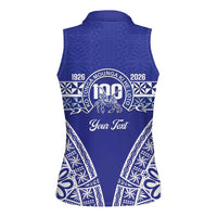 Personalised Queen Salote College Women Sleeveless Polo Shirt Kolisi Fefine 100th Anniversary Kupesi Blue - Polynesian Pride