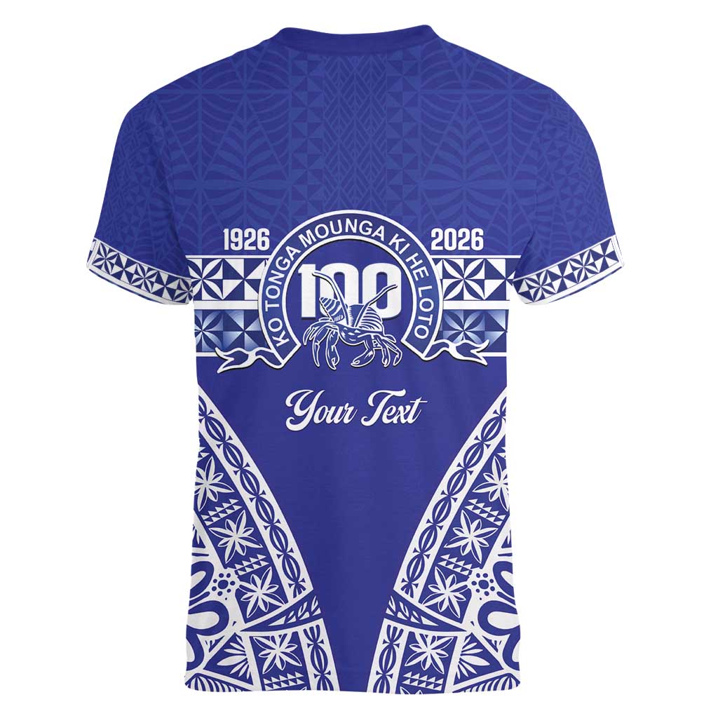 Personalised Queen Salote College Women V-Neck T-Shirt Kolisi Fefine 100th Anniversary Kupesi Blue - Polynesian Pride
