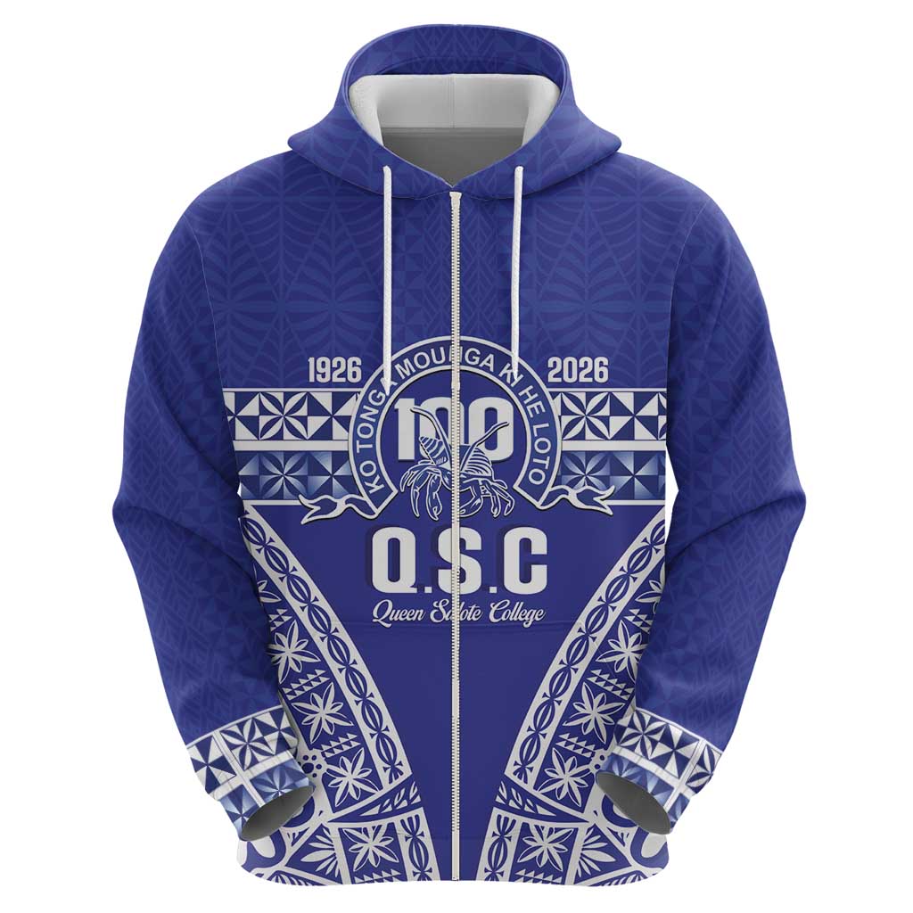 Personalised Queen Salote College Zip Hoodie Kolisi Fefine 100th Anniversary Kupesi Blue - Polynesian Pride