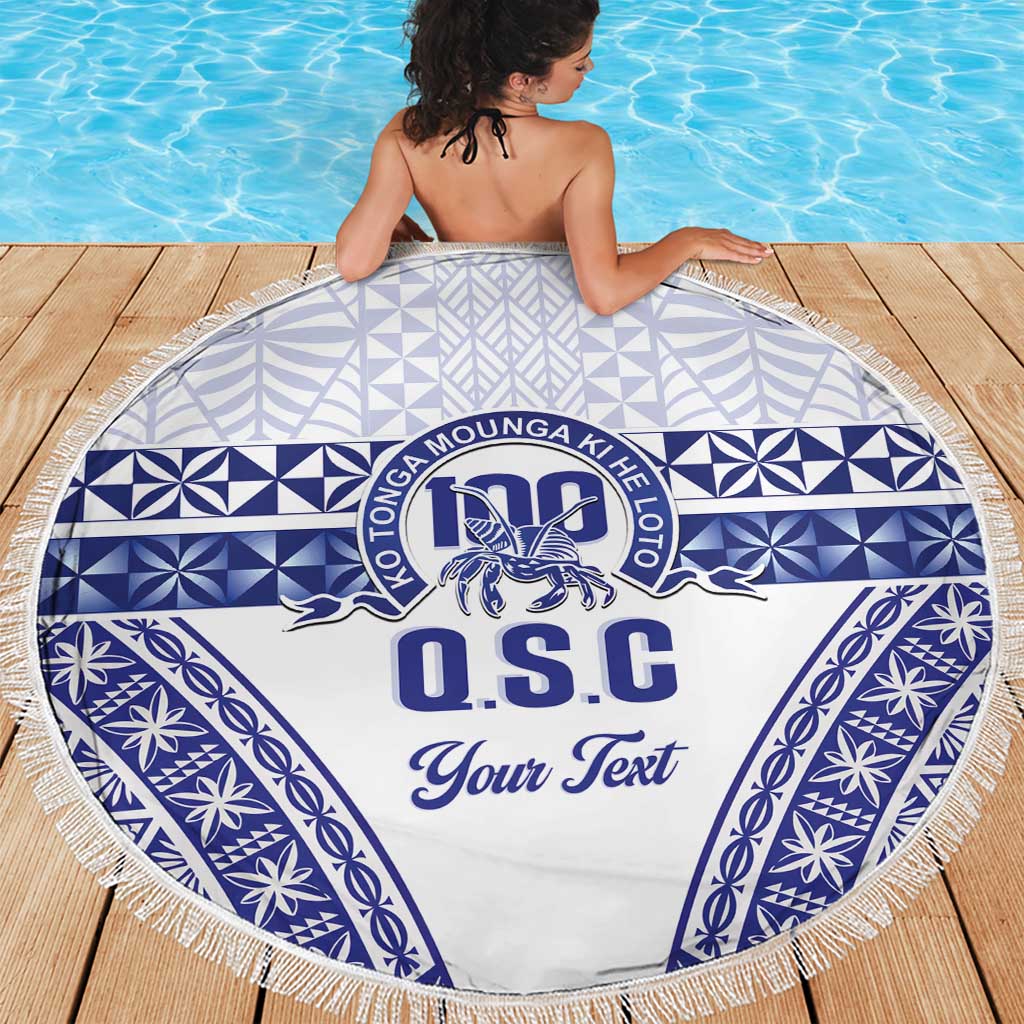 Personalised Queen Salote College Beach Blanket Kolisi Fefine 100th Anniversary Kupesi White - Polynesian Pride