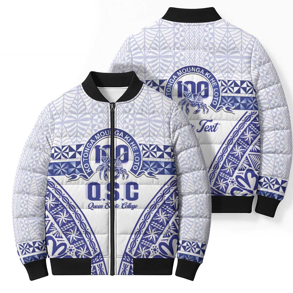 Personalised Queen Salote College Bomber Puffer Jacket Kolisi Fefine 100th Anniversary Kupesi White - Polynesian Pride