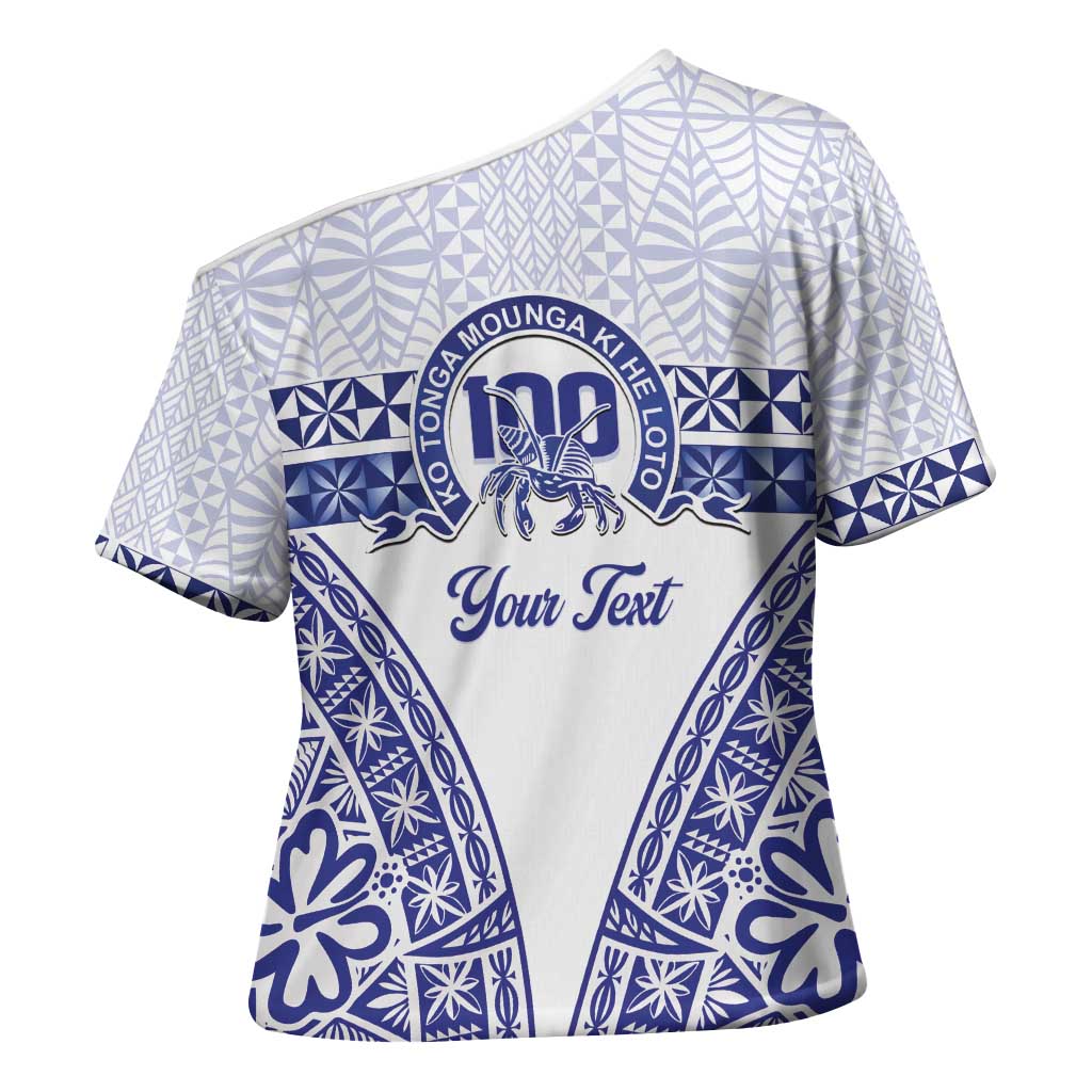Personalised Queen Salote College Cross Shoulder Shirt Kolisi Fefine 100th Anniversary Kupesi White - Polynesian Pride