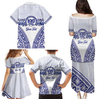 Personalised Queen Salote College Family Matching Puletasi and Hawaiian Shirt Kolisi Fefine 100th Anniversary Kupesi White - Polynesian Pride