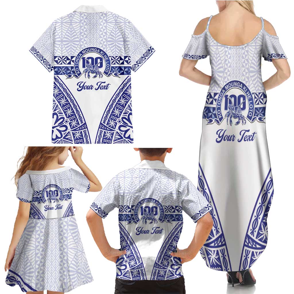 Personalised Queen Salote College Family Matching Summer Maxi Dress and Hawaiian Shirt Kolisi Fefine 100th Anniversary Kupesi White - Polynesian Pride