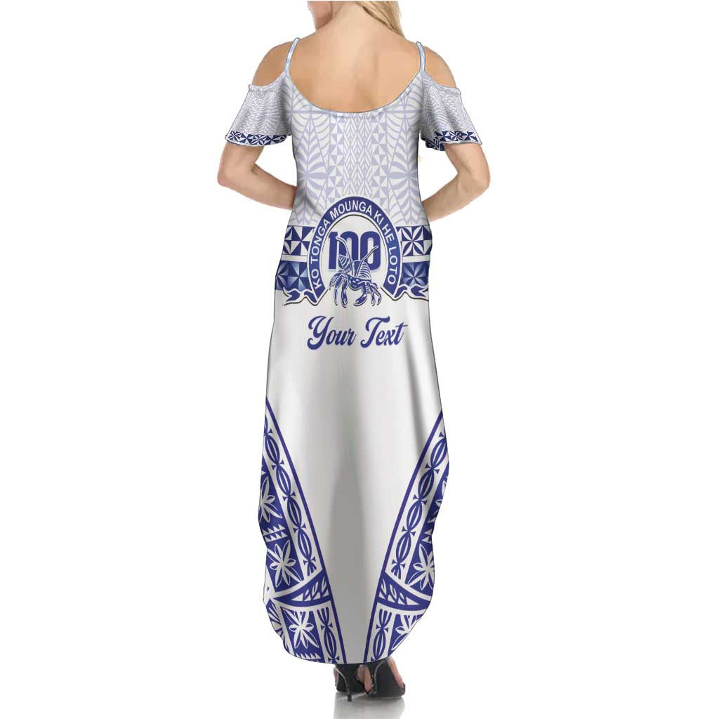 Personalised Queen Salote College Family Matching Summer Maxi Dress and Hawaiian Shirt Kolisi Fefine 100th Anniversary Kupesi White - Polynesian Pride