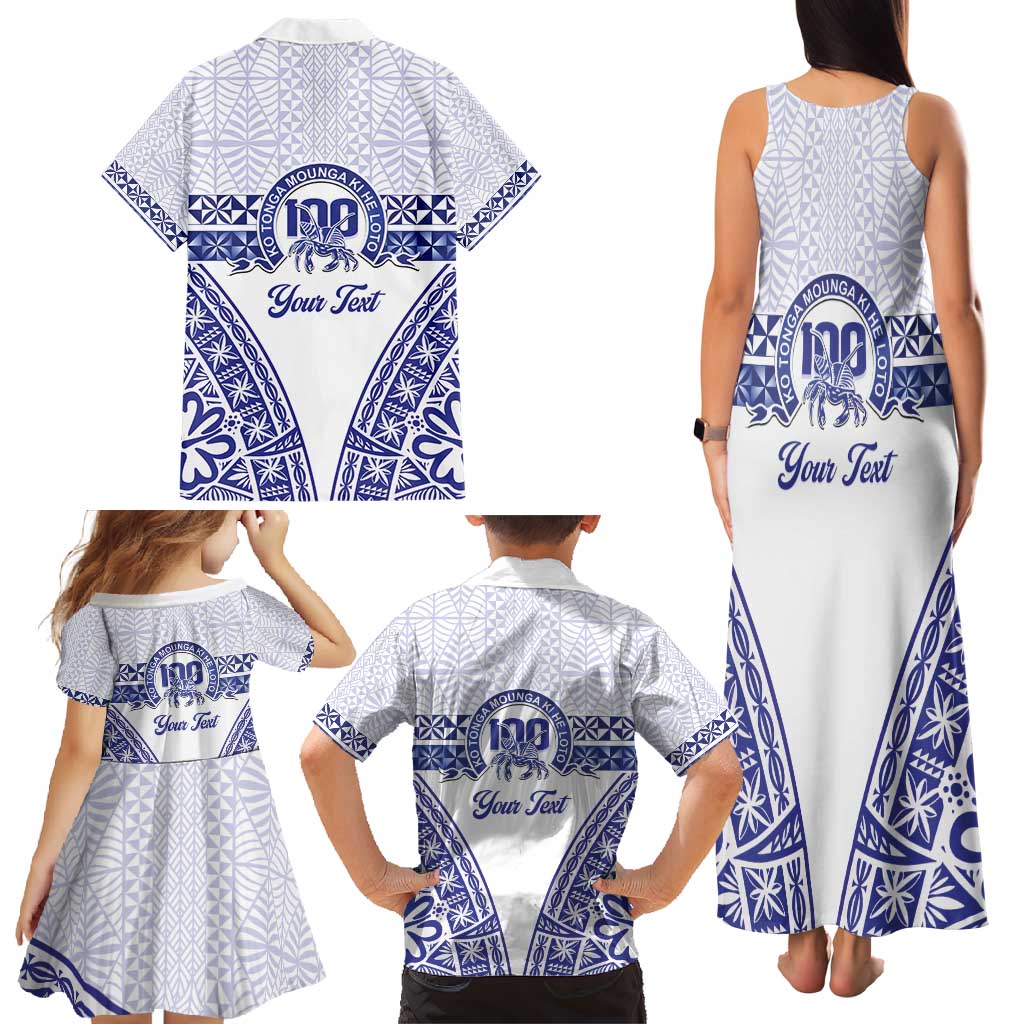 Personalised Queen Salote College Family Matching Tank Maxi Dress and Hawaiian Shirt Kolisi Fefine 100th Anniversary Kupesi White - Polynesian Pride