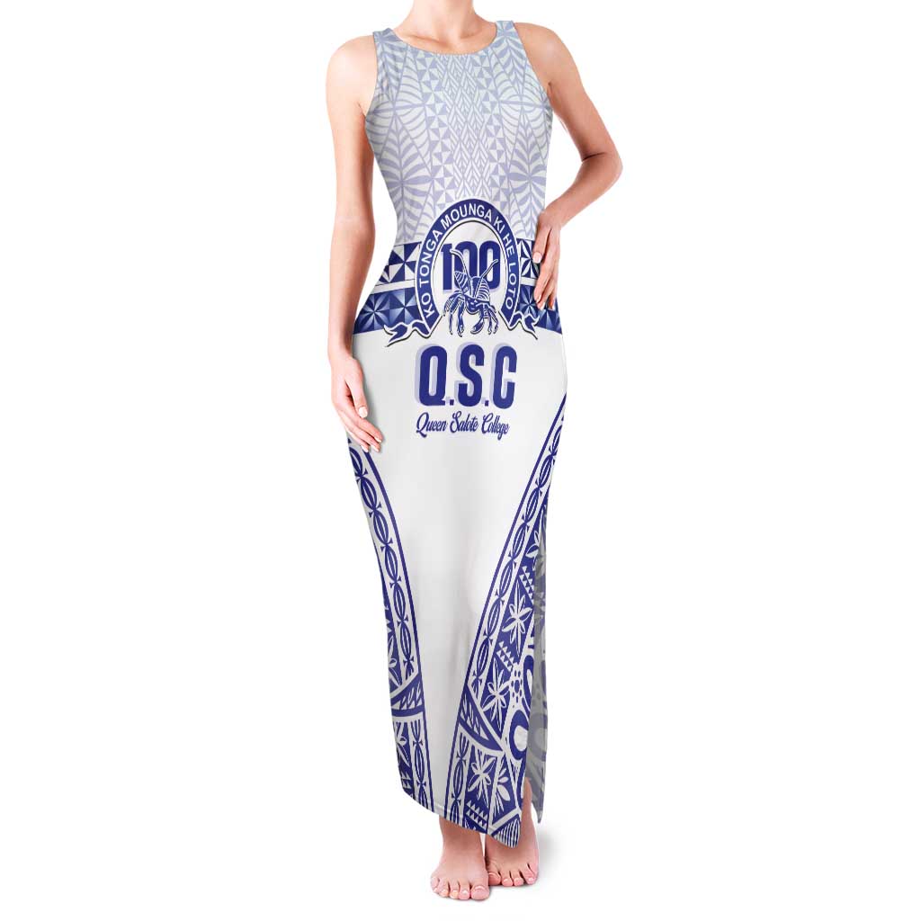 Personalised Queen Salote College Family Matching Tank Maxi Dress and Hawaiian Shirt Kolisi Fefine 100th Anniversary Kupesi White - Polynesian Pride