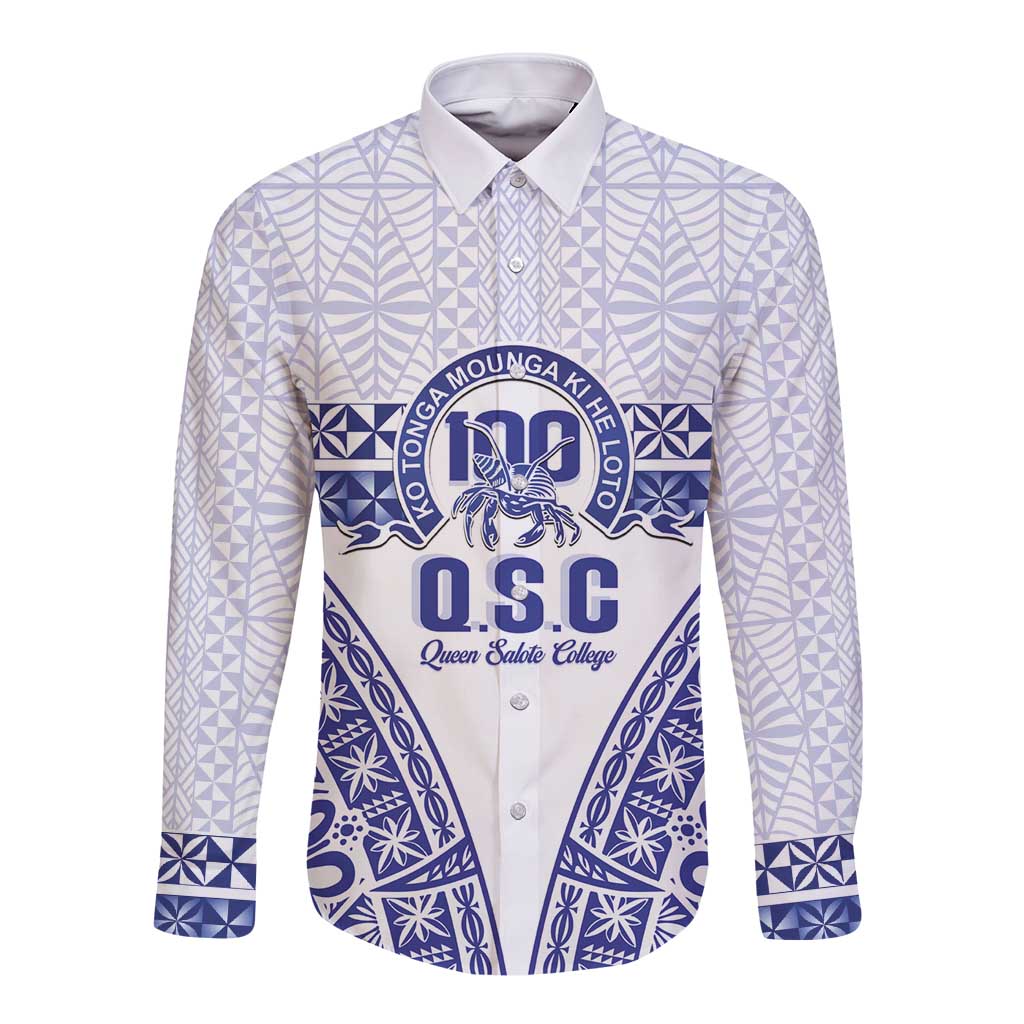 Personalised Queen Salote College Long Sleeve Button Shirt Kolisi Fefine 100th Anniversary Kupesi White - Polynesian Pride