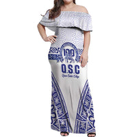 Personalised Queen Salote College Off Shoulder Maxi Dress Kolisi Fefine 100th Anniversary Kupesi White - Polynesian Pride